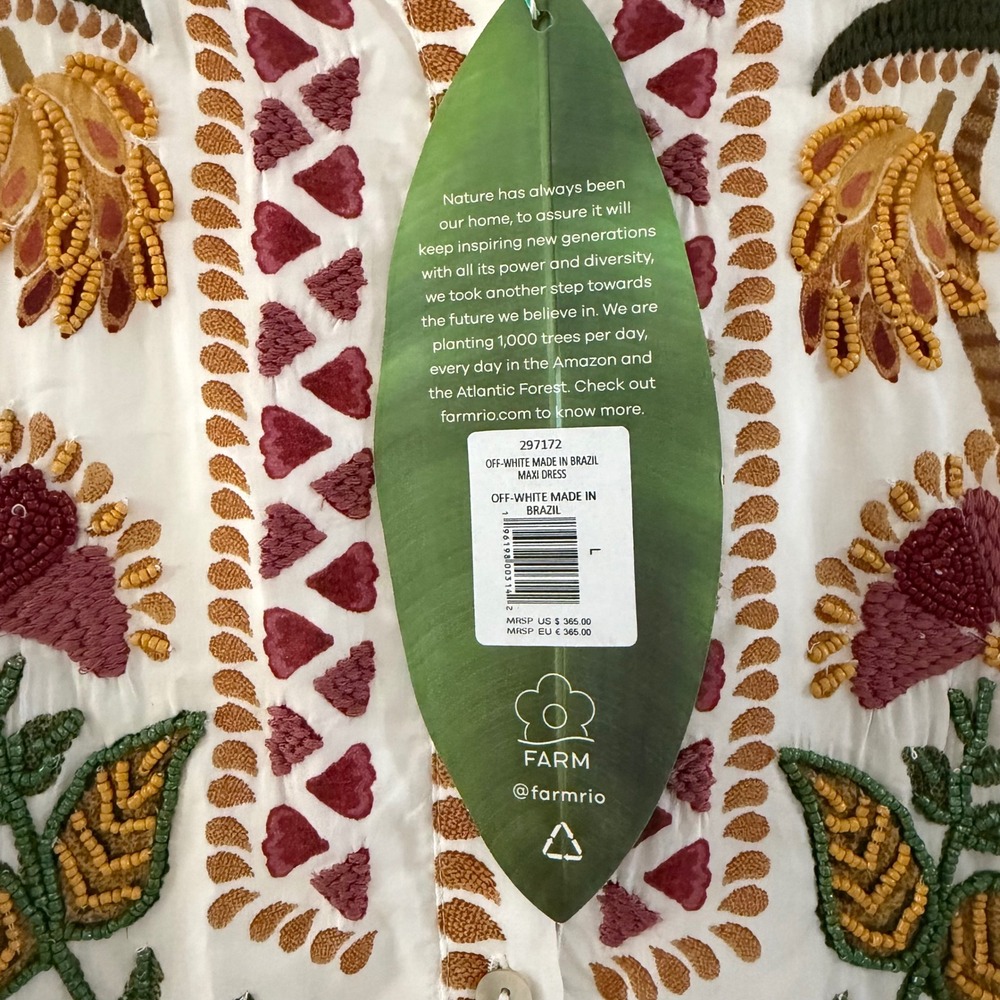 Farm Rio Off-White Made In Brazil Embroidered Maxi Dress Beaded Tropical NWT L - Picture 3 of 11
